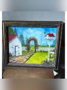 Framed painting, artist CL Morgan 2005 set of two signed folk art painting